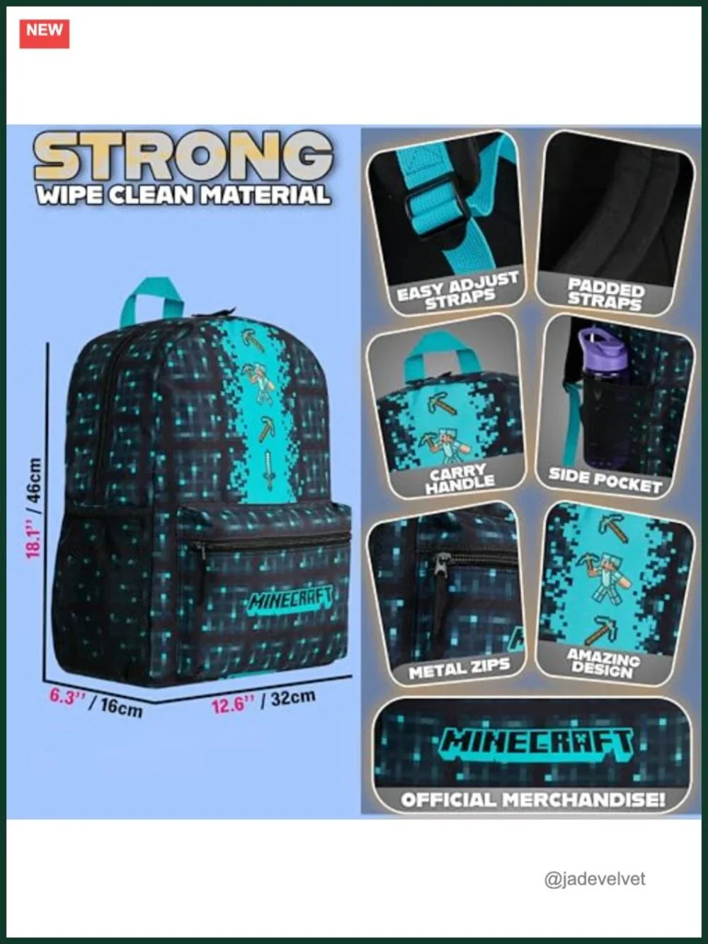 Minecraft Themed Kids Backpack with Adjustable Straps Front Pocket Travel